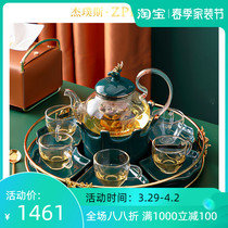 ZPPSN light lavish glass teapot suit Inform afternoon tea base candle heated fruit tea flower teapot tea cup