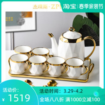 ZPPSN ceramic light and luxurious water with cup suit home living room upscale tea cup kettle with tray Nordic tea set