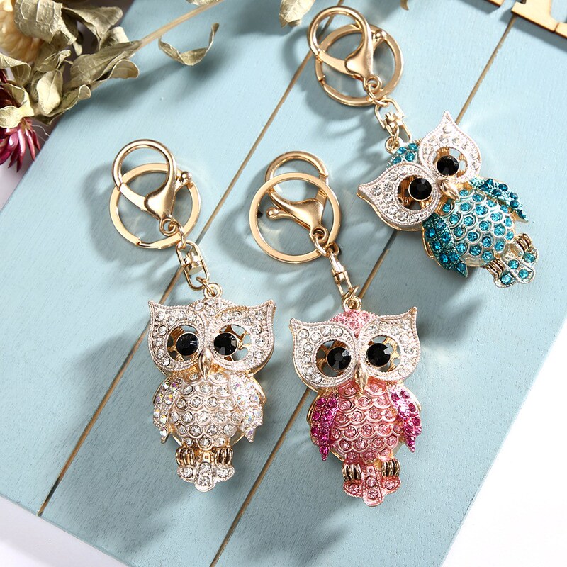 2023 New Cross-Border Creative Bag Pendant with Rhinestones Cartoon Owl Metal Keychain Manufacturer Small Gift 2023 New Cross-Border Creative Bag Pendant with Rhinestones Cartoon Owl Metal Keychain Manufacturer Small Gift