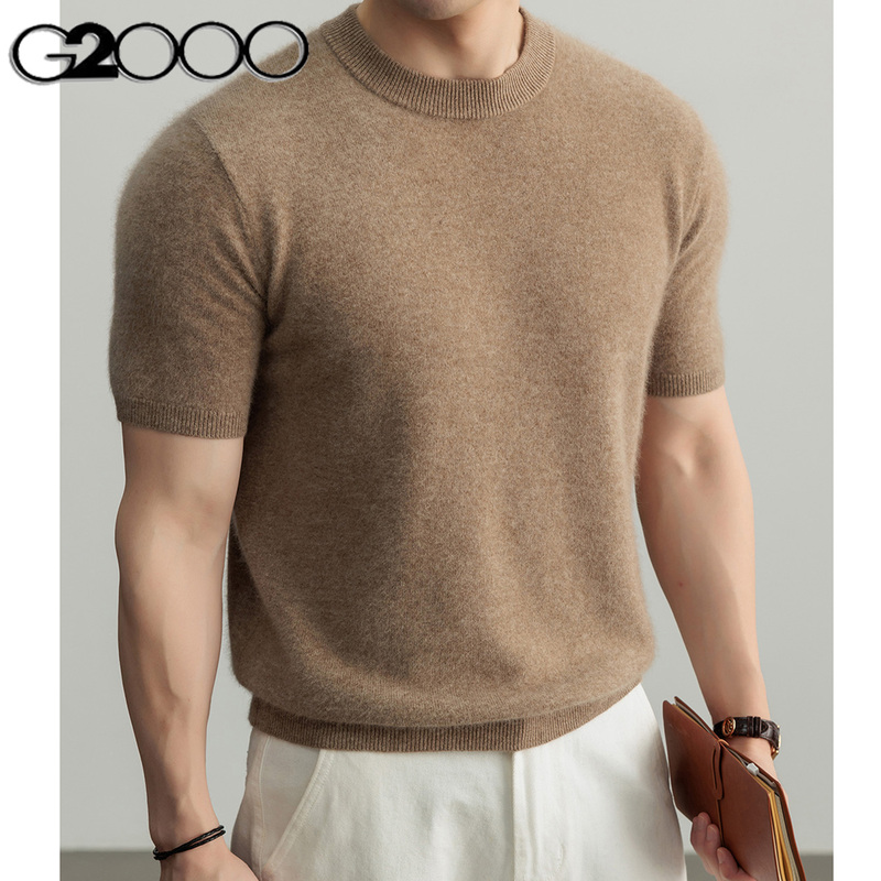 G2000 Men's Short-Sleeved Cashmere Sweater Autumn and Winter Round Neck Pullover Sheep Wool Skin-Friendly Breathable Knitted Sweater Trendy