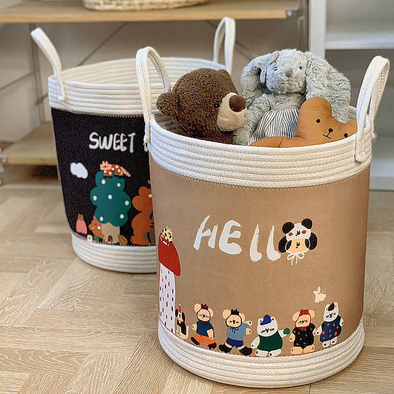 Nordic Style Cartoon Cartoon Cartoon Children Round Barrel Shaped Containing Barrel Casual Clothes Containing Basket Youth Dormitory Dirty Clog-Taobao