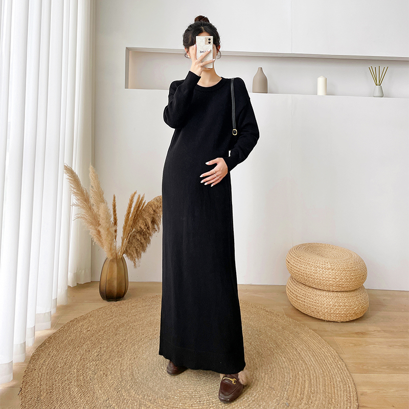 Maternity Wear Extra-Long Sweater Dress over the Knee for Women Autumn and Winter New Loose Large Size Ankle-Length Knitted Dress Long Skirt