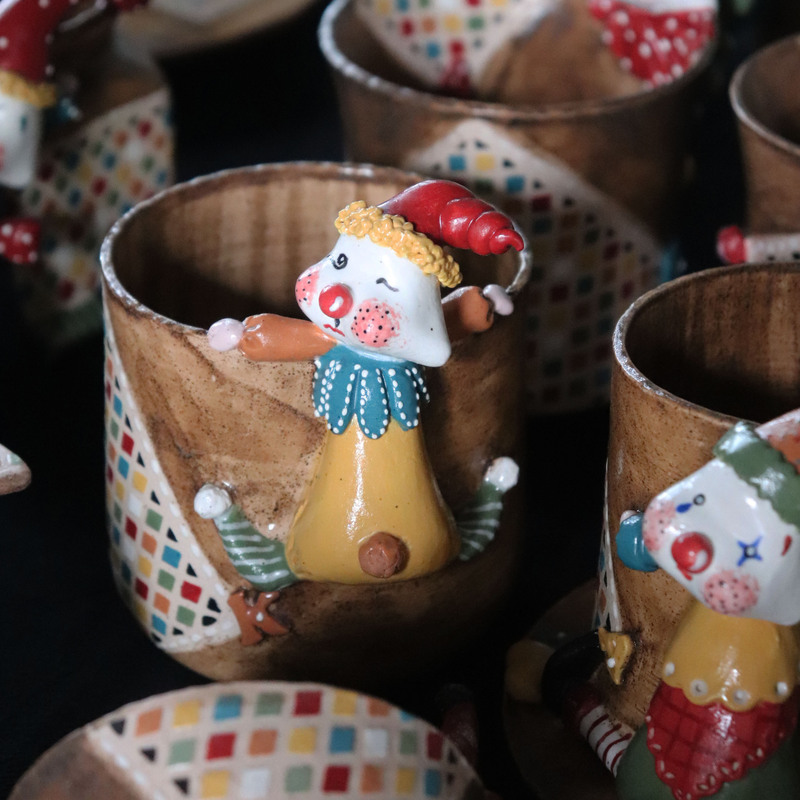 Yeya X Tao Yuan Fang Handmade Ceramic Coffee Cup Clown Water Cup Plate Mug Handheld Cup Spoon Bean Dish