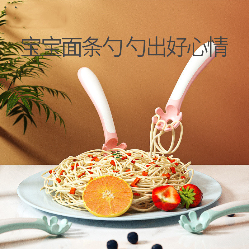 Children cutlery spoon baby fork spoon baby spoon Learn to eat training autonomously eat face spoon noodles spoon-Taobao