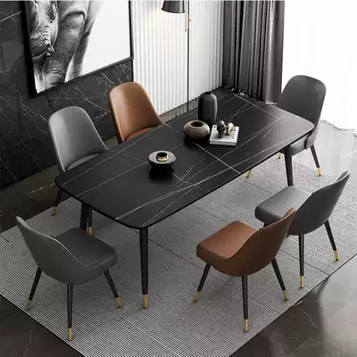 Italian rock plate dining table and chair combination Modern simple household marble dining table Small apartment light luxury rectangular table