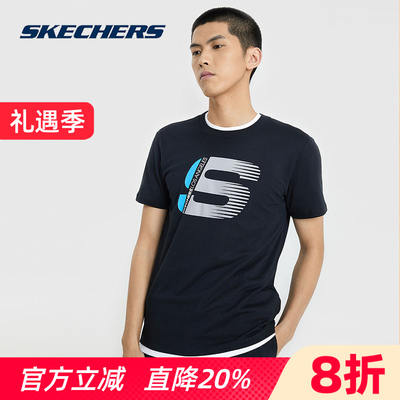 Skechers men's short-sleeved T-shirt Spring/Summer Official flagship cotton half-sleeved casual sport top for men