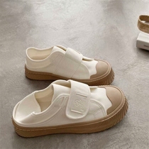 Velcro can be stepped on two-wear canvas shoes for women in autumn thin versatile chic white shoes ins trendy cute biscuit shoes