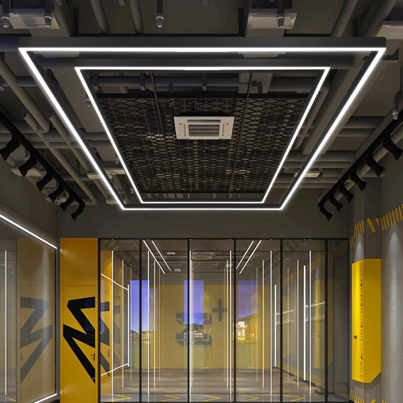 Led Hollow Quadrilateral Pendant Light Office Decoration Circular Light Fixture Supermarket Gym Store Entrance Decorative Lighting