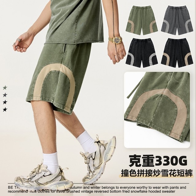American fashion brand hip-hop Y2K style splicing contrasting color shorts spring and summer new casual loose straight straight five-quarter pants for men