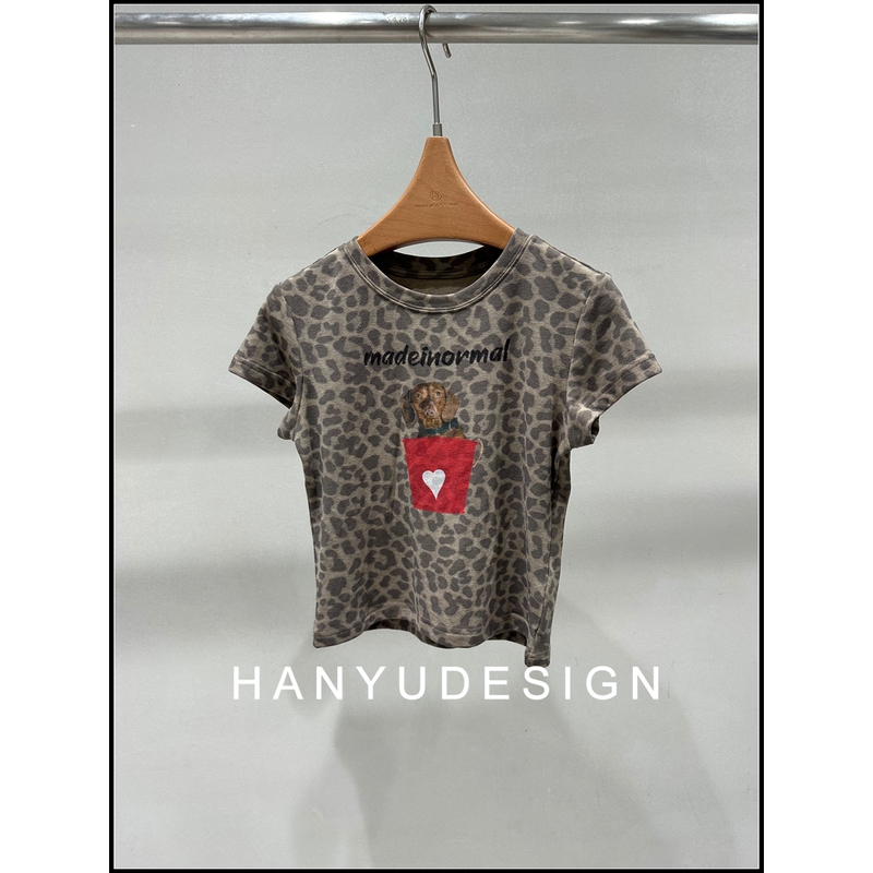 【Han Yu Design】｜26 New Summer Styles｜Fashionable European and American Style Leopard Print Puppy 100% Cotton T-Shirt for Women