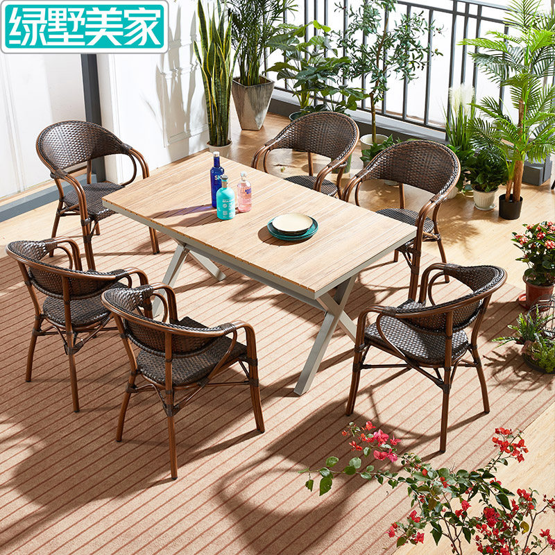 Outdoor Woven Vines Casual Table And Chairs Five Pieces Hotel Clubhouse Hall Cafe Dining Room Table Outdoor Milk Tea Shop Vine Chair