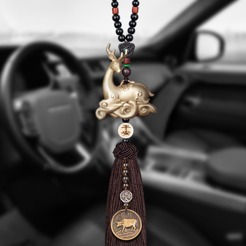 Copper deer car pendant high-end one-way safety car pendant to ensure safety net red car interior decoration supplies Daquan male
