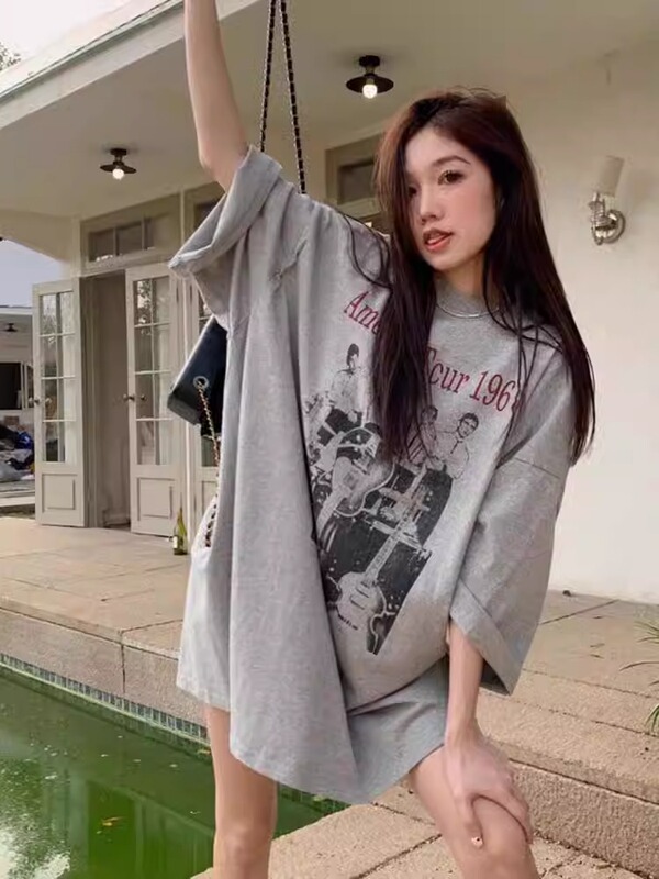 American Retro Mid-Length Bf Style Pure Cotton Short-Sleeved T-Shirt for Men and Women, Large Size Fat Mm, Summer Loose Couple Wear Top