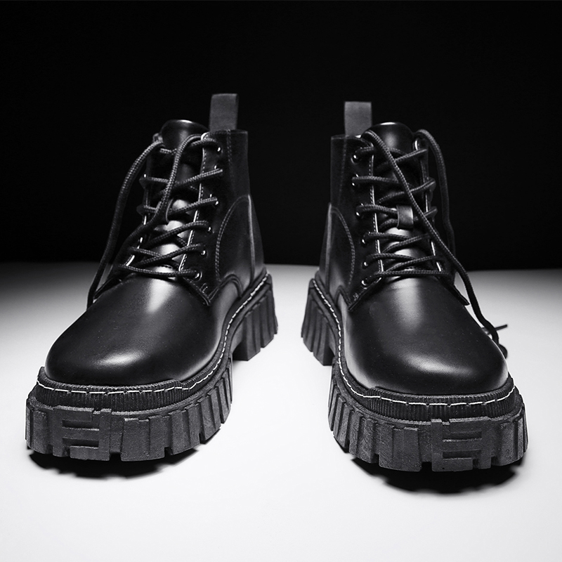 Martin boots Men's spring Summer middle cylinder Inn Wind high cylinder leather shoes Black Heightening Locomotive Tooling Leather Boots New Men's Shoes