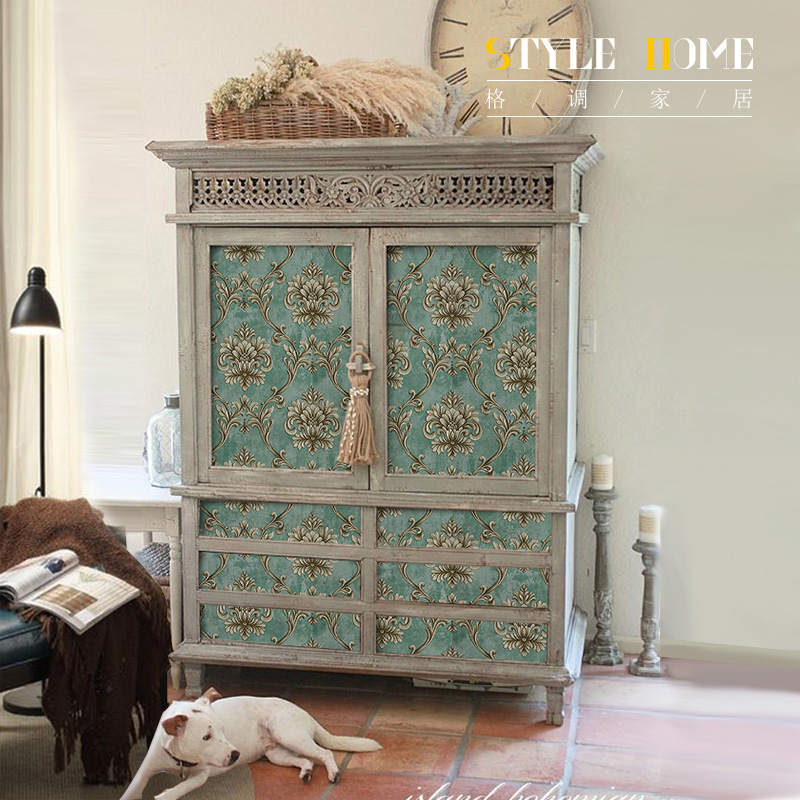 American Retro Fields style Home Furniture Renovated Change Color Stickers Self-Glued Wardrobe Subshoes Cabinet TV Cabinet Cling Film Light Lavish