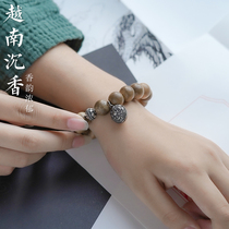Natural Bao Zhen Zong Vietnam Nha Trang agarwood bracelet mens and womens pure 925 silver accessories single circle Buddha bead bracelet