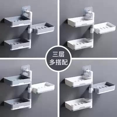 Creative fat soap box Double-layer three-layer drainable rotatable punch-free wall-mounted soap box powder room shelf