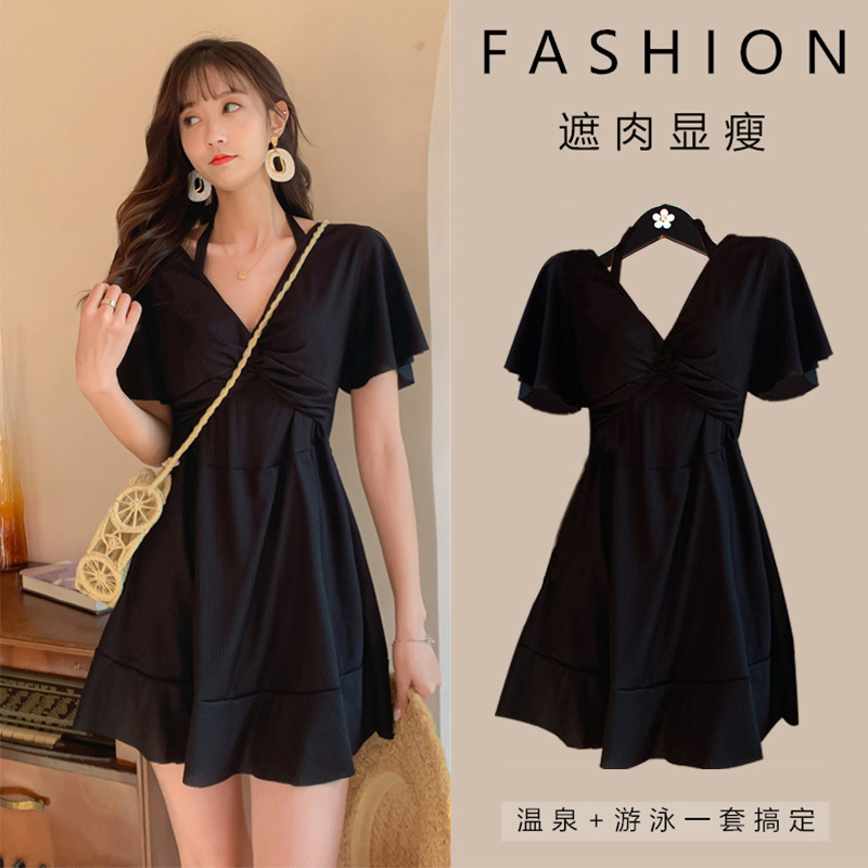 Plus-Size Women's Swimsuit 2026 New Style Slimming Tummy-Covering for Slightly Chubby Girls, One-Piece with Underwire, Conservative and High-End Feel, Suitable for Hot Springs