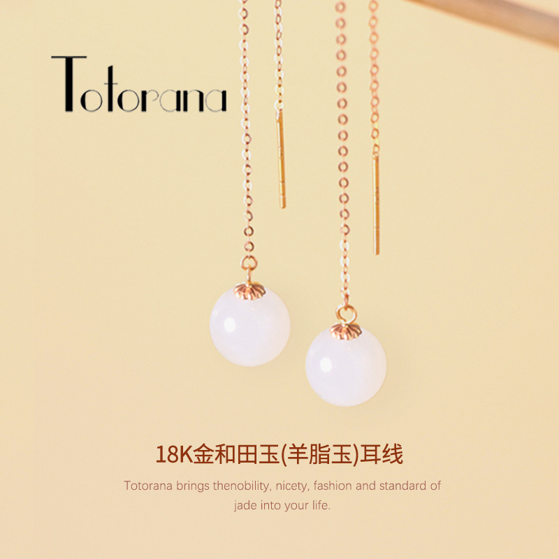 Natural And Tian Jade Goat Fat White Jade Ear Necklace 18K Rose Gold Earrings Lady Temperament Earrings Delicate Gold Earrings
