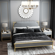 Italian light luxury soft bag bed modern simple Nordic double bed master bedroom iron bed 1 5 meters single iron frame bed