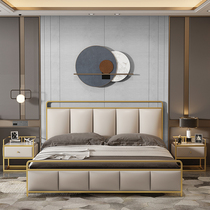 Nordic light luxury iron bed modern simple double master bed 1 8 m soft bag bedside Net red ins bedroom bed