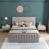 Nordic simple modern light luxury iron bed bedroom double bed 1 8 meters soft bag back leather bed single iron frame bed
