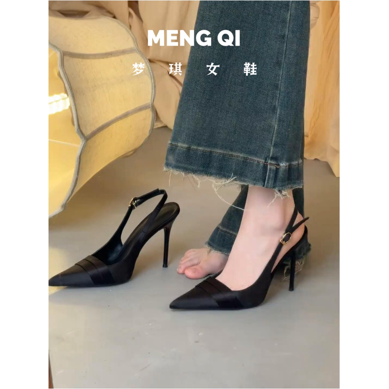 Black Closed-Toe Sandals for Women, 2025 Summer New Style, High Heels, Thin Heels, Pointed Toe, French Style, Silver Single Shoes Black Closed-Toe Sandals for Women, 2025 Summer New Style, High Heels, Thin Heels, Pointed Toe, French Style, Silver Single Shoes