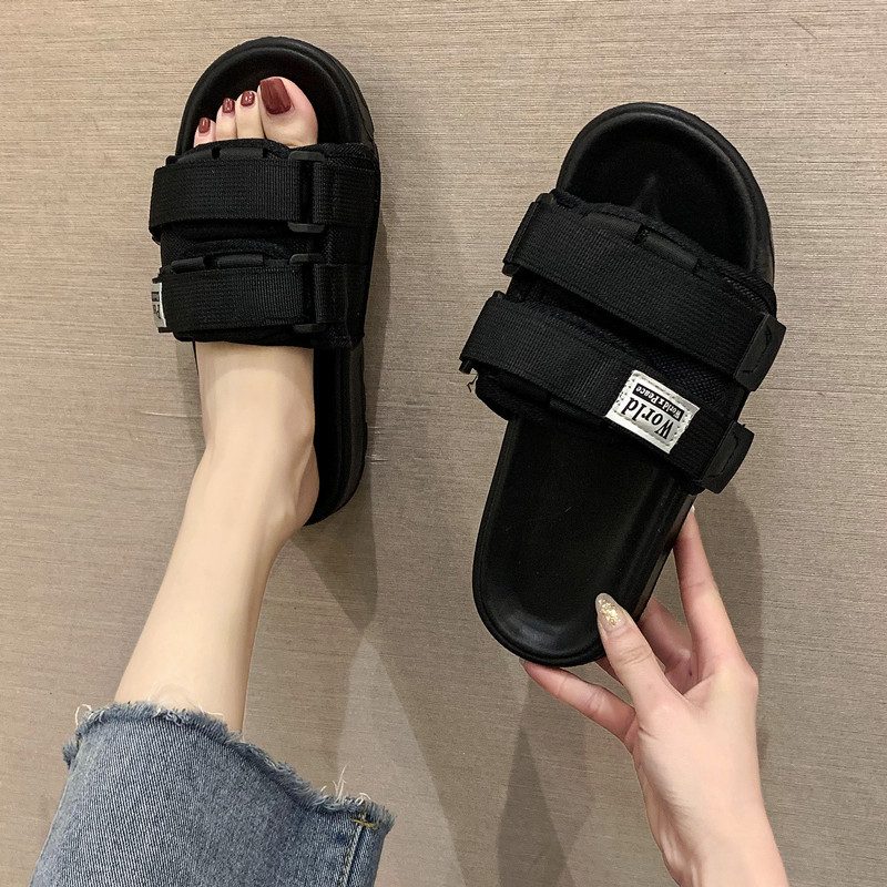2026 New Women's Summer Fashion Slippers for Outdoor Wear, Double Buckle Thick-Soled Slide Sandals ins Trendy Beach Flat Sandals