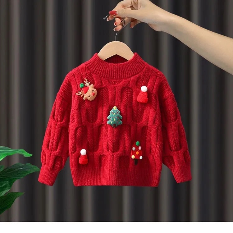 Girls' Korean Style Sweater Autumn and Winter 2026 New Fashionable Children's Winter Clothing Baby Girl Christmas Style Knitted Base Sweater