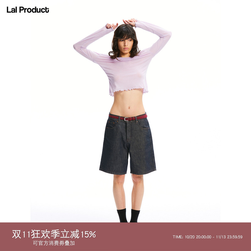 Lal Product|Classic Retro Denim Mid-Low Waist Shorts with Red Contrast Stitching A-Line Five-Point Shorts Mid-Length Pants Lal Product|Classic Retro Denim Mid-Low Waist Shorts with Red Contrast Stitching A-Line Five-Point Shorts Mid-Length Pants