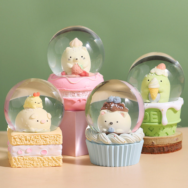 Luminous water crystal ball eight-tone box table top decoration pendulum pieces cartoon cute children gift resin process gift-Taobao