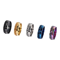 Hot selling European and American stylish stainless steel jewelry with Roman fonts and rotatable chain titanium steel ring for men