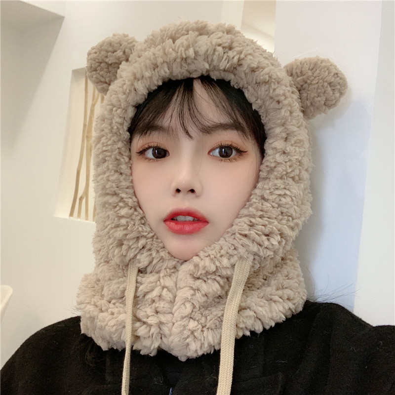 Bear ear hat children autumn and winter cute winter plush scarf integrated Korean ear protection warm collar cold