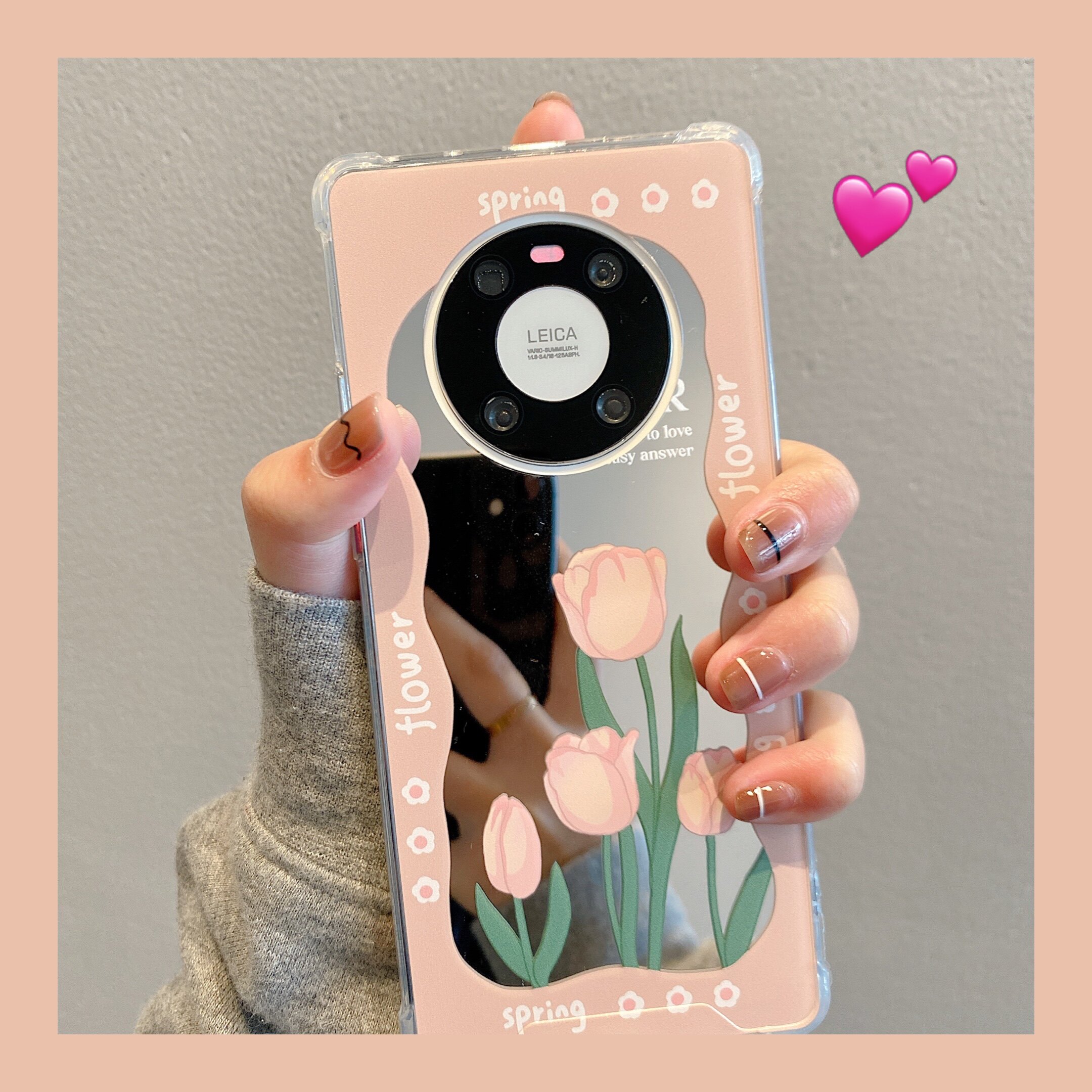 Tulan tonic cosmetic mirror pink tulips apply Huawei mate40pro mobile phone protection shell p50 p40 p30 p30 fresh 40e small crowdsourced mate30pro full bag n