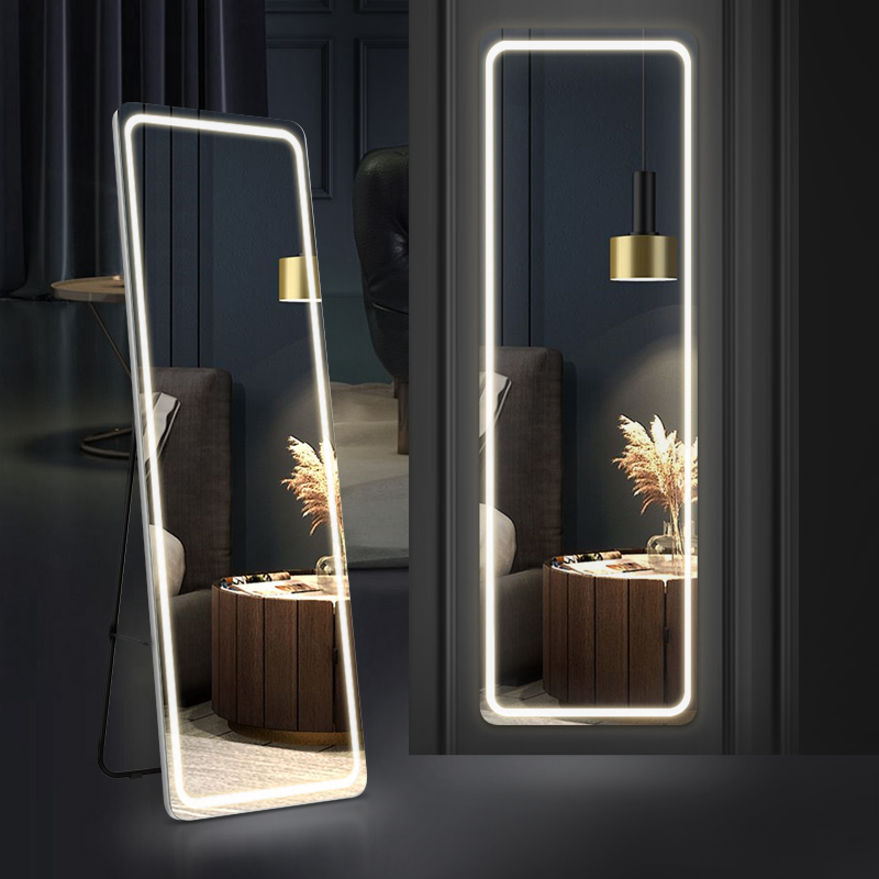 Rounded corner full body mirror with wall led with lamp intelligent no-frame full body mirror wall-mounted domestic bedroom floor full body mirror