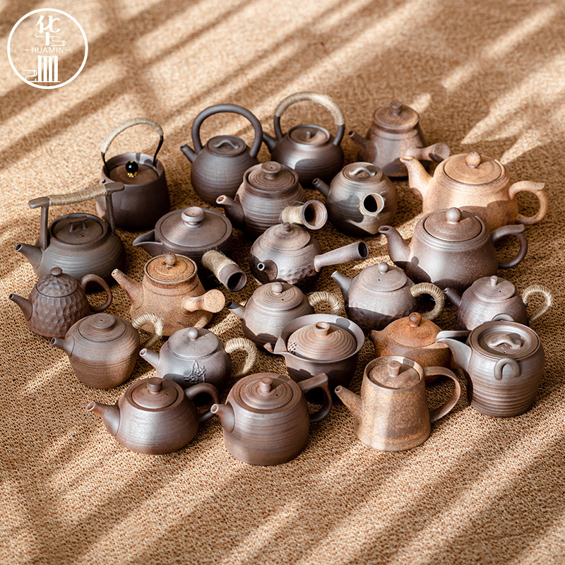 Kung fu tea beam pot coarse pot side teapot ceramic single household teapot grab pot single pot anti-hot
