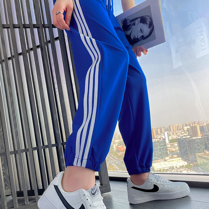 Ice Silk Sports Pants for Women, Summer Thin Quick-Dry Drapey Loose Jogger Casual Pants, High-Waisted Slimming Three-Stripe Sweatpants