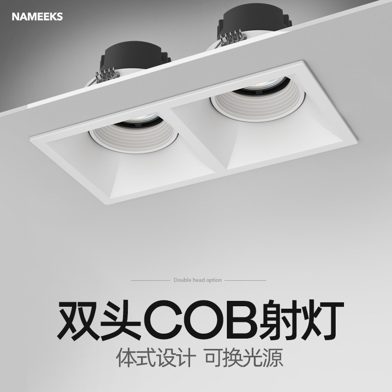 斗胆灯双头射灯led嵌入式分体可换光源防眩无主灯格栅灯8x16开孔