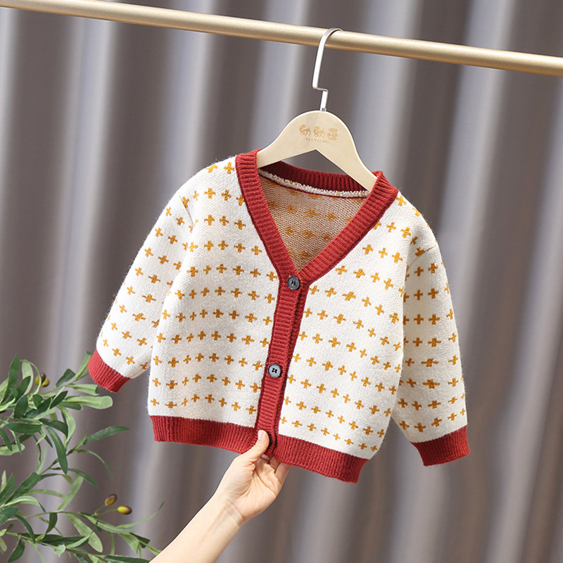 Children's knitted cardigan spring style 2022 new girls foreign style children's spring and autumn female baby wear sweater jacket