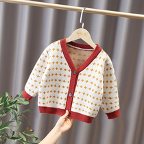 Children knit cardiovert spring style 2022 new girl foreign air children spring autumn female baby outside wearing sweater jacket