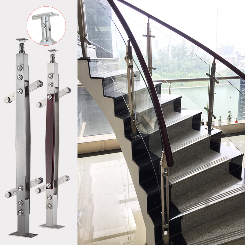 304 stainless steel staircase column tempered glass handrail guardrail indoor and outdoor columns Glass balcony guardrail railing