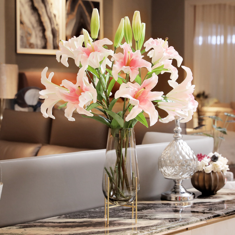 Feel moisturizing lilies high-grade imitation bouquet living room soft decorations light luxury American TV cabinet dining table ornaments