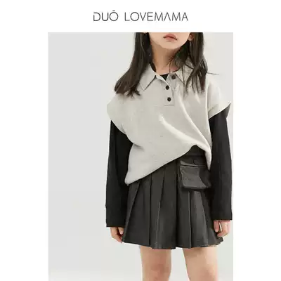 Ruishi children's clothing design pocket fanny pack spring and autumn a-line pleated skirt knitted denim skirt girls short skirt