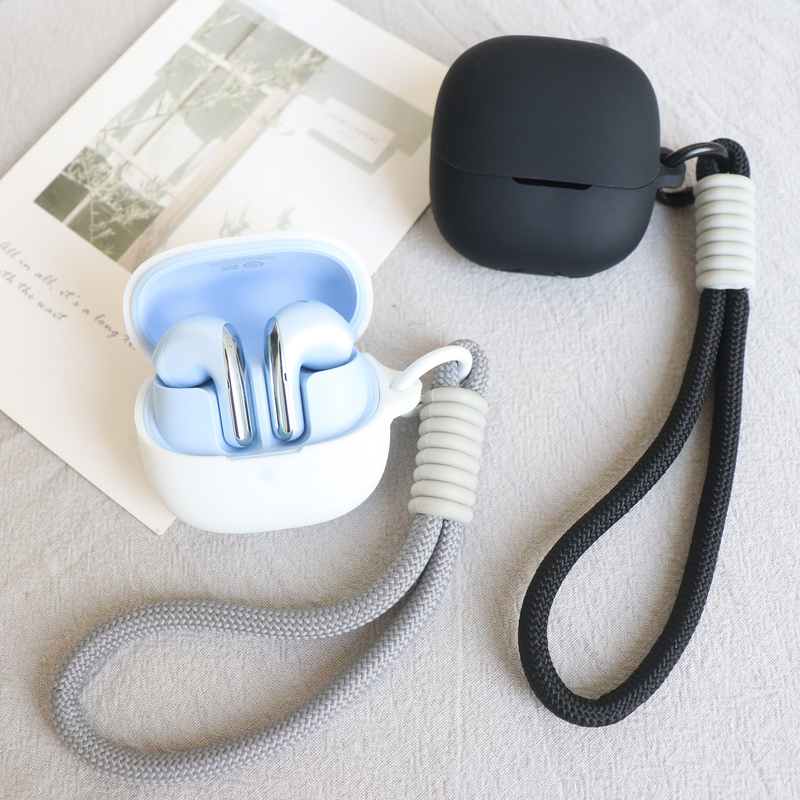 Suitable for Xiaomi Buds 5 Wireless Bluetooth Earphone Protective Case, Anti-Drop Braided Short Rope Silicone Solid Color Ultra-Thin Simple Transparent Crystal Case, Xiaomi Buds 5 Earphone Charging Case Soft Case, Trendy and Cool