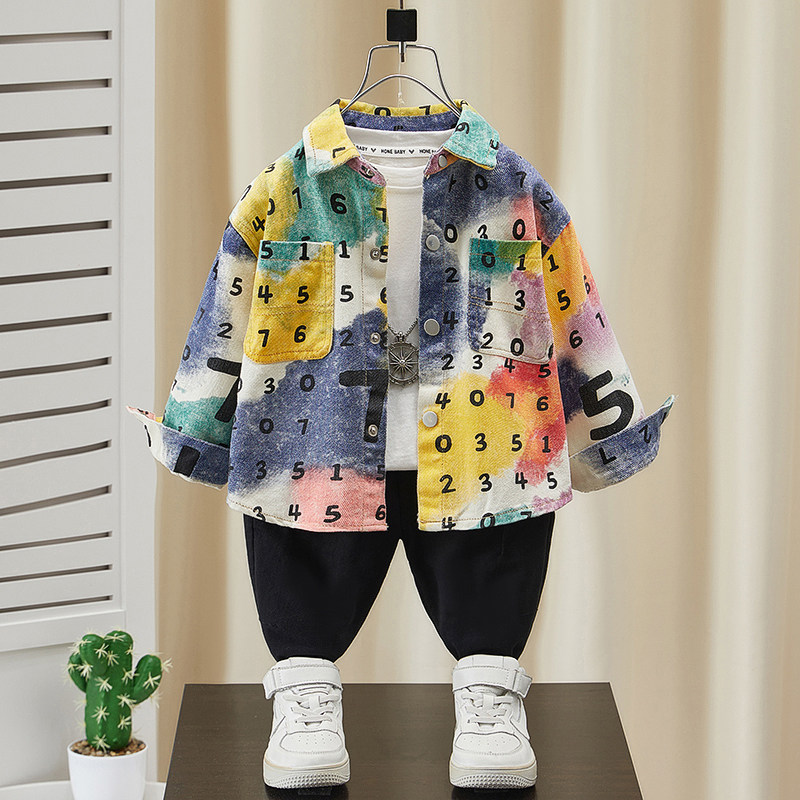 Boy Coat Spring Autumn Children Fried Street Foreign Air 2023 New Korean Version Turned Collar Shirt Baby Trendy Jacket Blouse-Taobao
