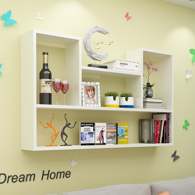 Bookshelf wall shelf free punching creative wall-mounted cabinet simple bedroom storage wooden shelf living room decoration