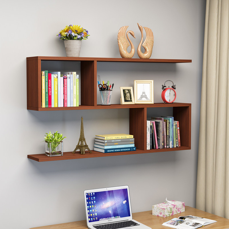 Home wall shelve Perforated Bedroom Wall Deco Wall Deco Wood Wall-mounted Bookshelf Partition Wall Containing Cabinet