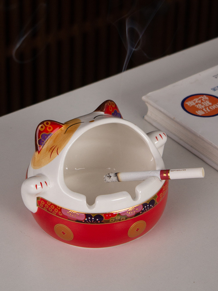 Lucky cat ashtray anti-flying ash ceramic creative personality trend Nordic style key storage decoration home living room - Taobao