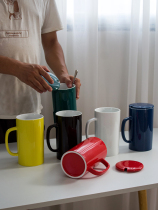 Nordic ins large-capacity mug oversized ceramic cup with lid spoon simple high cup custom logo home