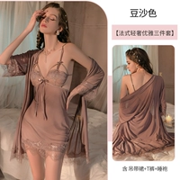 Комплект, платье-комбинация, штаны, банный халат, французский стиль, 3 предмета